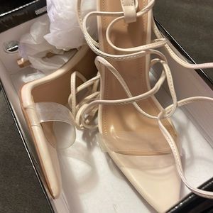 Pretty Little Thing Cream Clear Strap Point Toe Barely There Sandal Size 8